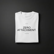 White t-shirt with 'ZERO ATTACHMENT.' text on a white background