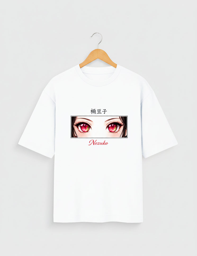 White t-shirt with an anime character design on a white background