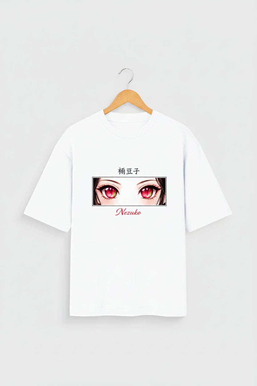 White t-shirt with an anime character design on a white background